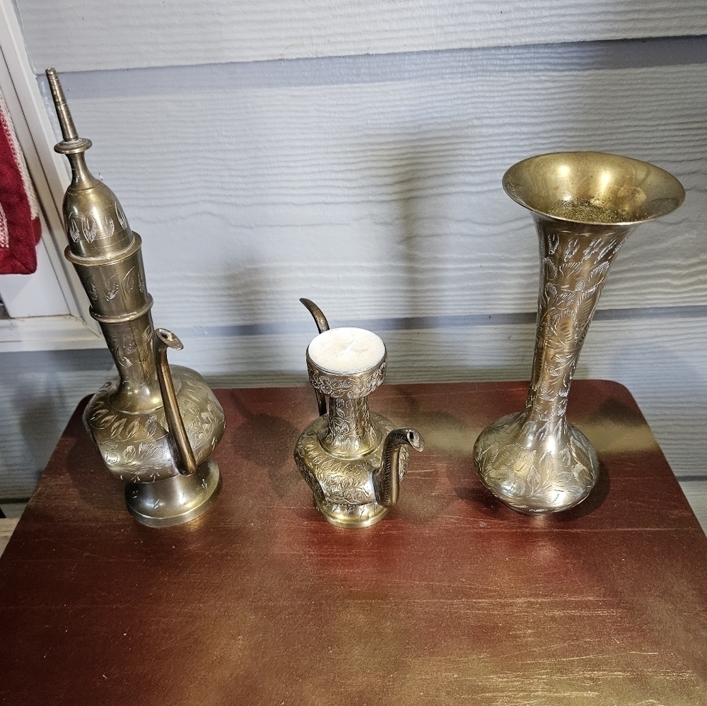 Vintage Brass vase,candle holder and pot made in India